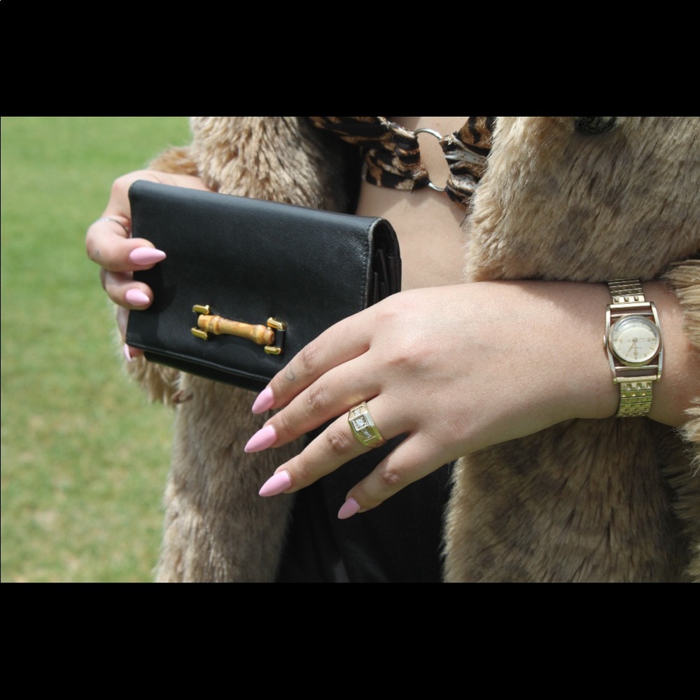 Gucci black leather bamboo wallet